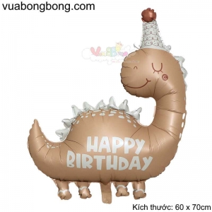 Bong bóng khủng long cổ dài Happy Birthday màu pastel nâu
